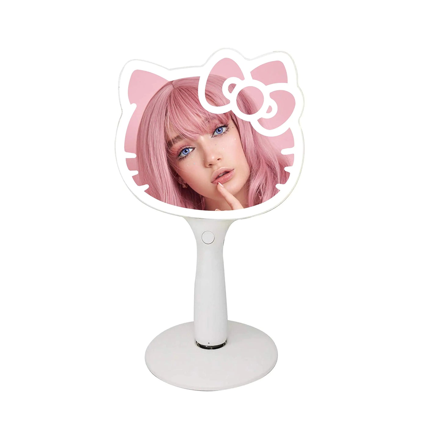 Impressions Vanity Hello Kitty LED Handheld Mirror Makeup Vanity Mirror with Standing Base and Adjustable Brightness