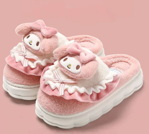 Sanrio Hello Kitty and Melody Plush Cozy Slippers (One Pair)