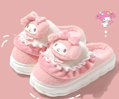 Sanrio Hello Kitty and Melody Plush Cozy Slippers (One Pair)