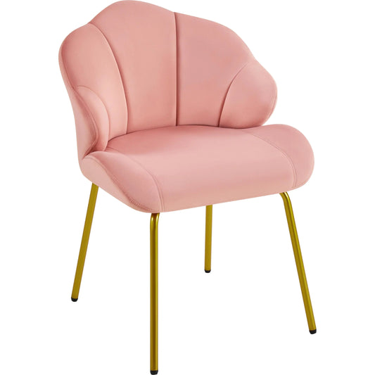 Yaheetech Velvet Accent Chair Cute Vanity Chair with Shell-Shaped Backrest Modern Armchair Side Chair with Golden Legs for Living Room/Bedroom/Home Office/Makeup Pink
